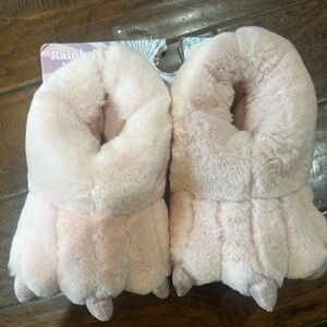 Rainbow Soft Pink Plush Claw Slippers Womens Size S 5/6